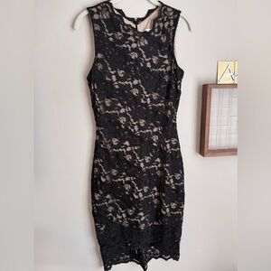 Badgley Mischka High-Neck Bodycon Lace Dress